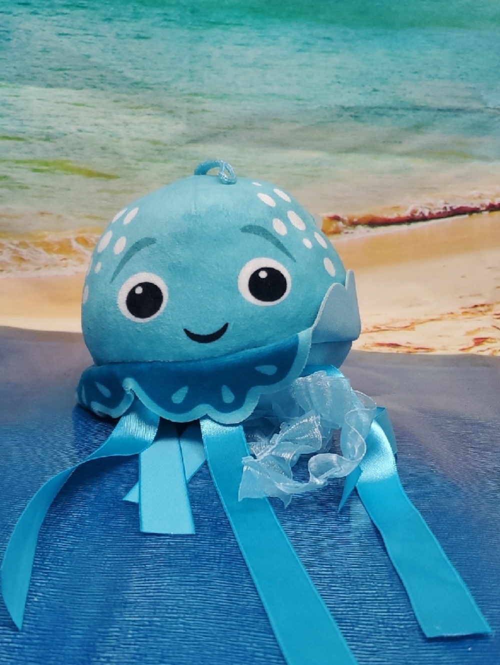 Cute Blue Jellyfish Plush Toy with Ribbon Tentacles